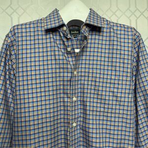 Neiman Marcus Blue Orange Plaid Button Down Dress Shirt Size 16 32/33